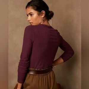 NWT Banana Republic Ribbed Long Sleeve T-shirt In Beetroot Size L